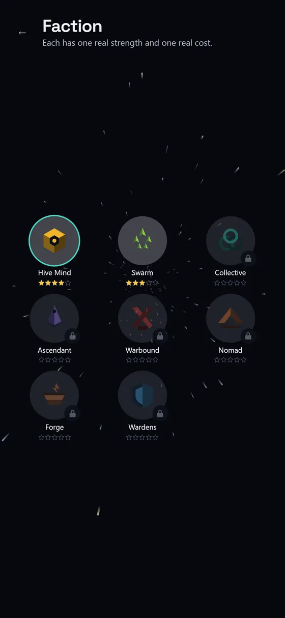The eight-faction roster, two unlocked and six locked.