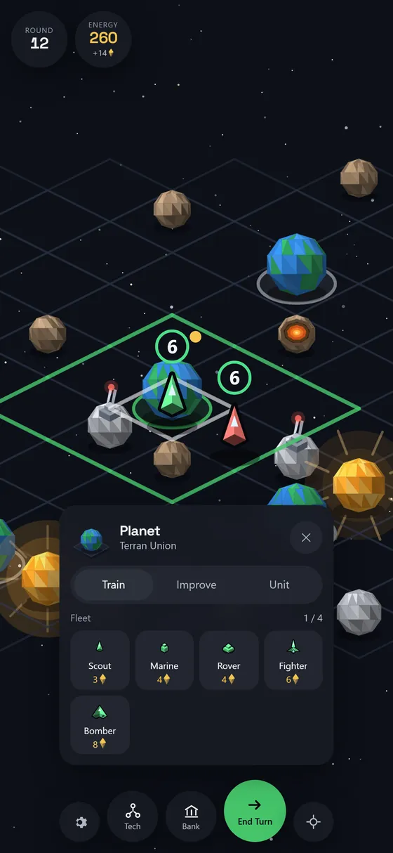 A home world's production panel, with unit costs listed.